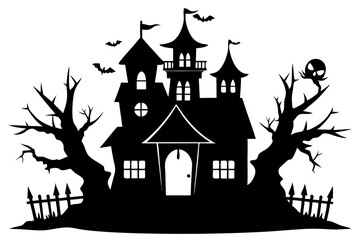 haunted house set line art silhouette vector illustration