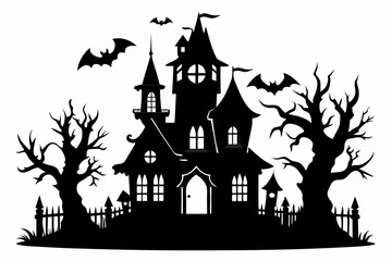 haunted house set line art silhouette vector illustration