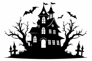 haunted house set line art silhouette vector illustration