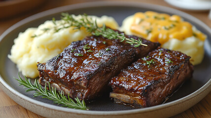Grilled steak cut into slices and seasoned with rosemary