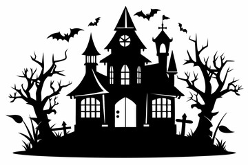 haunted house set line art silhouette vector illustration
