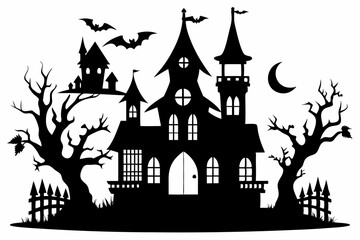 haunted house set line art silhouette vector illustration