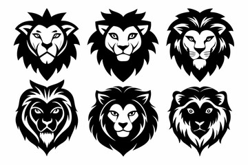 lion face icon set line art silhouette vector illustration