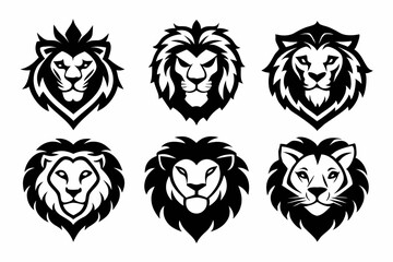 lion face icon set line art silhouette vector illustration