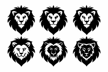 lion face icon set line art silhouette vector illustration