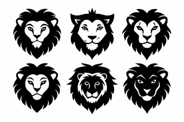 lion face icon set line art silhouette vector illustration