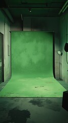 A Green Screen And Studio Room With Lighting Setup