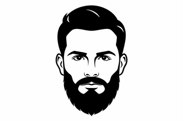man face full beard and mustache haircut line art silhouette vector illustration