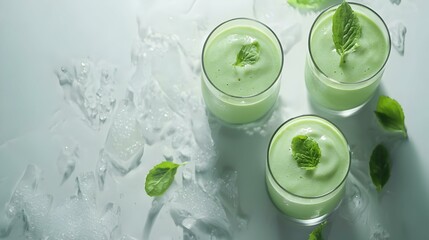 glasses of fresh smoothie on white background