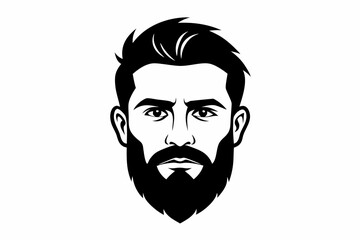man face full beard and mustache haircut line art silhouette vector illustration