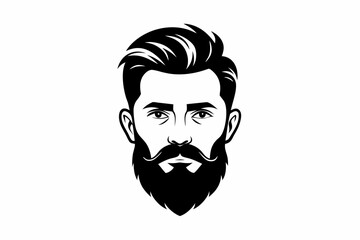 man face full beard and mustache haircut line art silhouette vector illustration
