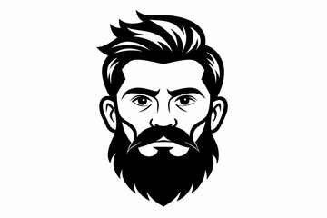 man face full beard and mustache haircut line art silhouette vector illustration