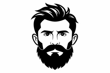 man face full beard and mustache haircut line art silhouette vector illustration