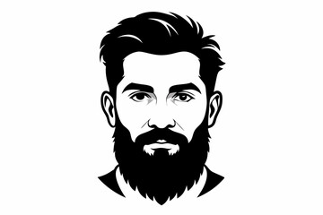 man face full beard and mustache haircut line art silhouette vector illustration