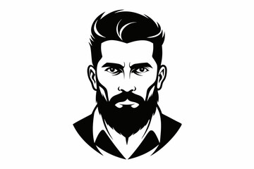 man face full beard and mustache haircut line art silhouette vector illustration
