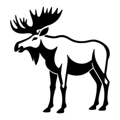 Minimalist Full Body Moose Standing Side View Detailed Black and White Outline Line Art Drawing