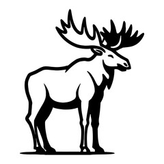 Full Body Moose Standing Front View Minimalist Style Black and White Outline Line Art Drawing