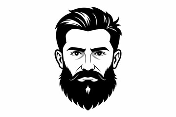 man face full beard and mustache haircut line art silhouette vector illustration