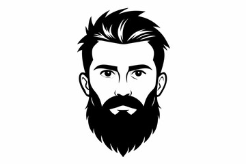 man face full beard and mustache haircut line art silhouette vector illustration