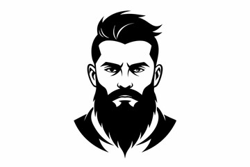 man face full beard and mustache haircut line art silhouette vector illustration