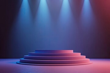 Obraz premium Stage Platform Presentation with Blue and Red Lighting for Product Showcase