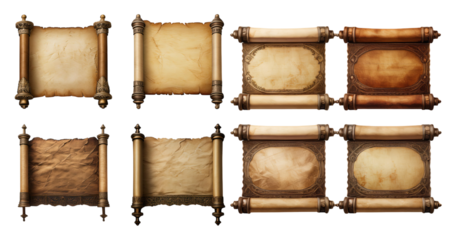 Vintage Scrolls with Ornate Borders for Artistic and Historical Use, PNG bundle collection, Isolated on Transparent Background