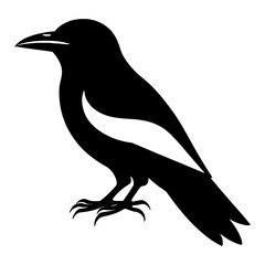 Minimalist Full Body Raven Silhouette Black and White Outline Line Art Drawing Vector Illustration