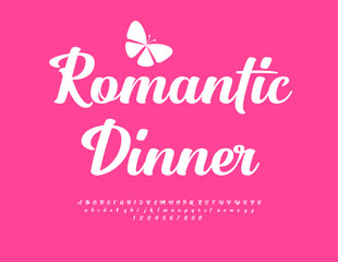 Vector Stylish Card Romantic Dinner. Elegant Cursive Font. Beautiful Calligraphic Letters and Numbers set.
