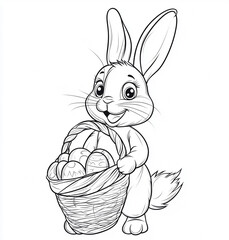 Easter Bunny and a basket of decorated Easter egg coloring page