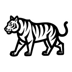 Fototapeta premium Minimalist Silhouette Full Body Tiger Walking Simple Black and White Outline Line Art Drawing Style