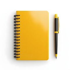 Yellow Spiral Notebook and Gold Pen Mockup for Office Supplies and Stationery Designs