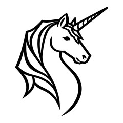 Fototapeta premium Minimalist Unicorn Full Body Head and Neck in Black and White Outline Line Art Drawing Style