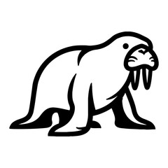 Fototapeta premium Full Body Walrus Illustration Marine Mammal Arctic Animal in Minimalist Black and White Outline Line Art Drawing