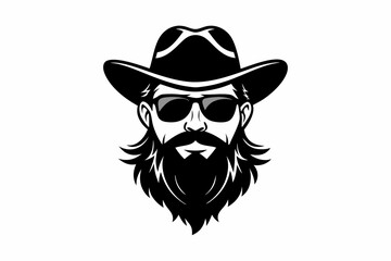 cowboy beard sunglasses engraving line art silhouette vector illustration