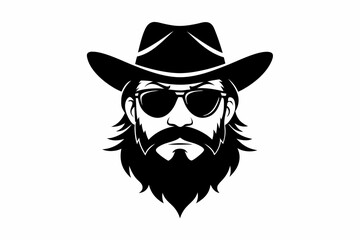 cowboy beard sunglasses engraving line art silhouette vector illustration