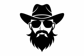 cowboy beard sunglasses engraving line art silhouette vector illustration