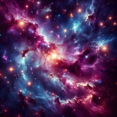 Fototapeta premium The depths of space - a fascinating panorama of a distant galaxy strewn with billions of stars. Bright nebulae shimmer with purple, blue and pink hues. Space is filled with mysterious energy.