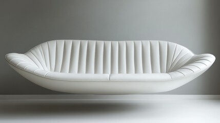 Futuristic white sofa, sculpted form, floating effect