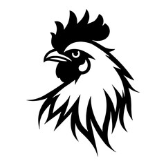 Fototapeta premium Head Chicken Rooster Silhouette Farming Poultry Animal Black and White Outline Line Art Drawing