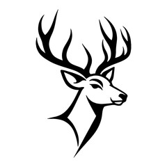 Naklejka premium Minimalist Deer Head with Antlers Silhouette Black and White Outline Line Art Drawing Style