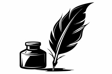 feather and ink bottle icon line art silhouette vector illustration