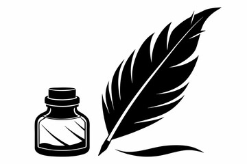 feather and ink bottle icon line art silhouette vector illustration