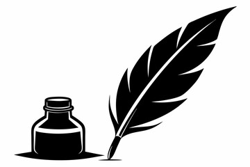 feather and ink bottle icon line art silhouette vector illustration