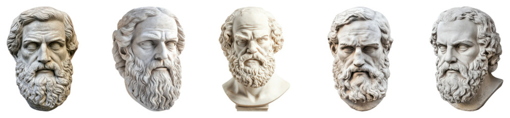 Obraz premium Detailed Close-Up of Greek Philosopher Statue with Realistic Features, isolated on transparent background