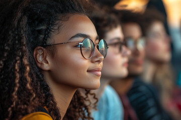 Generative AI portrait of a joyful multiethnic group of friends sharing a friendly moment together