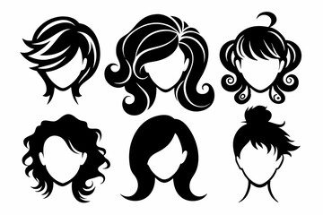 hairstyles for women icon set line art silhouette vector illustration