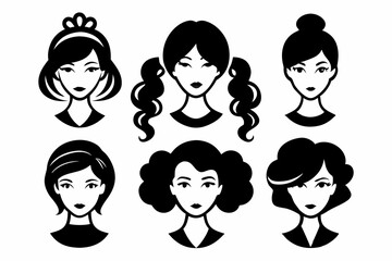 hairstyles for women icon set line art silhouette vector illustration