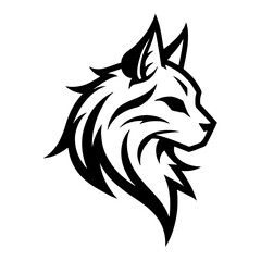 Fototapeta premium Minimalist Maine Coon Cat Head Profile Black and White Outline Line Art Drawing Pet Kitten Feline