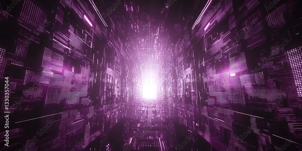 Poster vibrant digital tunnel extends into a bright light source, creating an immersive virtual experience
