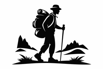 hiker backpack sport line art silhouette vector illustration
